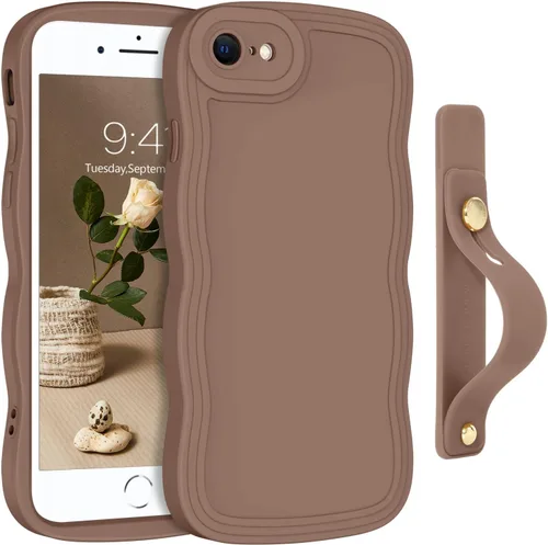 Vista 49 de GUAGUA Funda para iPhone SE 2022/2020, Funda para Teléfono iPhone 7/8 Diseño Lindo de Forma de Onda Rizada TPU Suave con Correa de Muñeca Soporte
