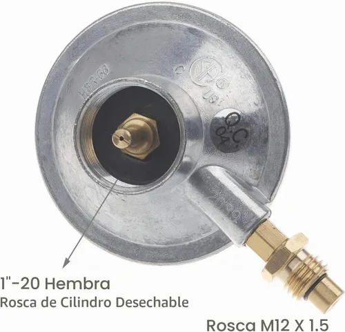 Vista 2 de Regulador de mesa con válvula de control de parrilla de gas propano con salida de rosca M12x1.5 boquilla de 0.028 in, entrada de rosca de cilindro