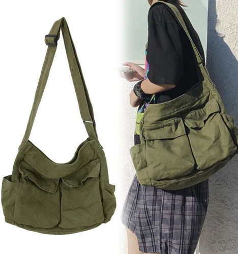 Vista 8 de Bolso cruzado Hobo de gran capacidad, bolso cruzado de lona para mensajero de viaje, bolso de hombro casual