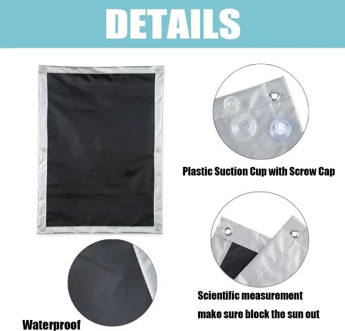 Vista 2 de Persiana de viaje para ventana de coche, portátil, 100% opaca con ventosas térmicas y aislamiento térmico impermeable Skylight. Negro