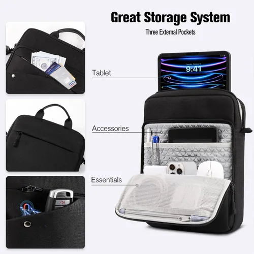 Vista 3 de MoKo Bolsa para iPad de 9-11 Pulgadas, Funda de Transporte para Tableta, Funda Protectora de Tableta de 360° Estuche de Viaje con Correa