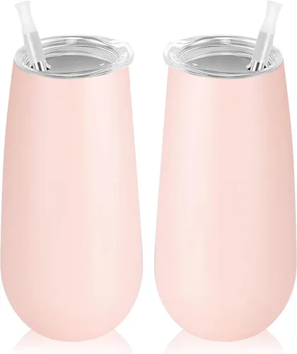 Vista 8 de Paquete de 2 vasos de champán sin tallo, vaso de flauta aislado de 6 onzas, vasos irrompibles de doble aislamiento para amigos, cumpleaños, Navidad