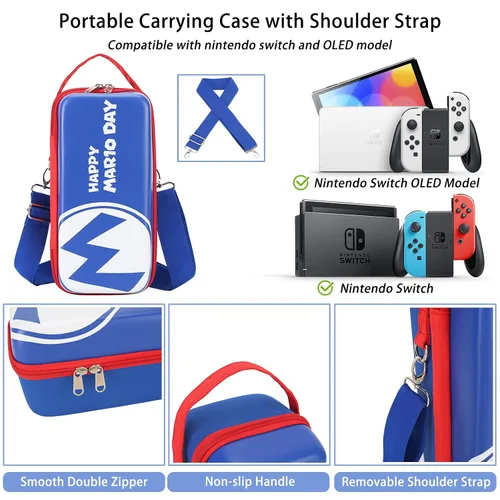 Vista 4 de Pemalin Mario Switch Case Newest Upgrade Compatible with Nintendo SwitchOLED Model - Hard Shell Switch Carrying Travel Case with Strap & Pocket for