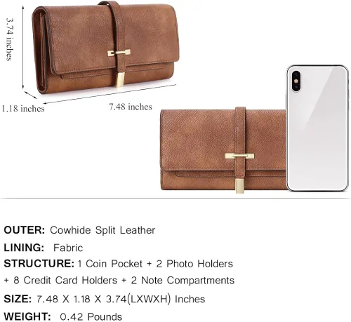 Vista 2 de CLUCI Cartera de cuero triple grande para mujer