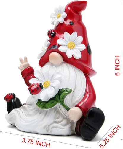 Vista 9 de Hodao Decoraciones de gnomos de primavera de mariquita para mesa del hogar, porche, jardín, patio, adornos de elfo de mariquita, decoración