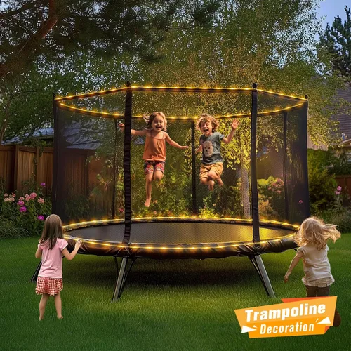 Vista 2 de JMEXSUSS - 100 luces LED solares de cuerda para exteriores, impermeables, 33 pies, luces solares para trampolín con clasificación IP65, 8 modos