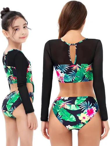 Vista 2 de Traje de baño para madre e hija, traje de baño familiar a juego para niños y niñas, conjunto de bikini con volantes para mujer, traje de baño