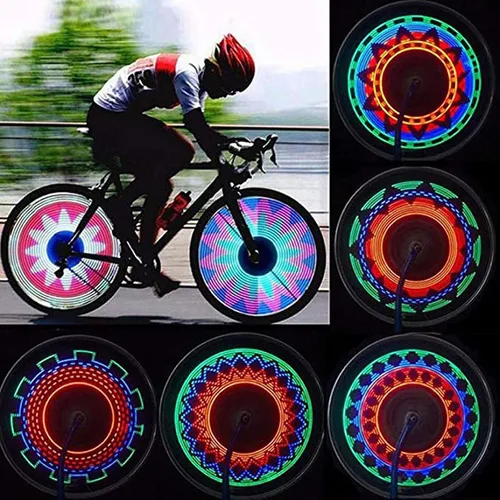 Vista 2 de Luz de rueda de bicicleta, luces de rueda de neumáticos de bicicleta, 32 luces LED de flash con radios, 32 patrones diferentes, cambio de luces