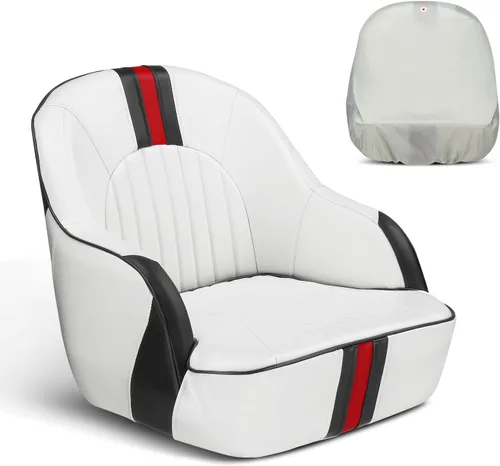 Vista 12 de PEXMOR Asiento de barco deportivo premium abatible para capitán con asiento de cubo para barco, cubierta de asiento de barco impermeable, bisagras