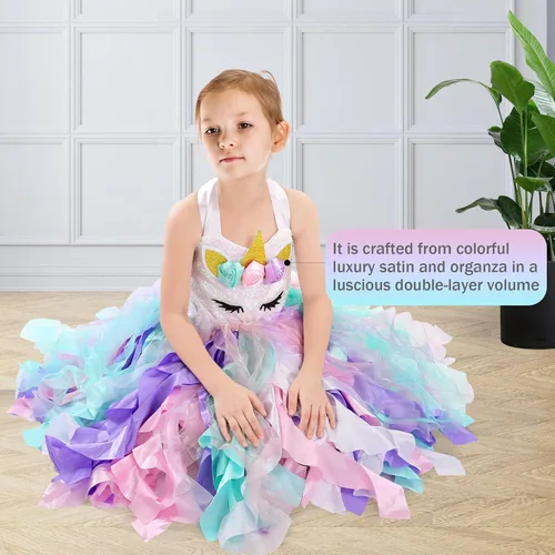 Vista 2 de Vestido tutú para niñas con capas de organza y sauces, traje de cumpleaños, vestido de fiesta de tul con lentejuelas para Pascua, cumpleaños