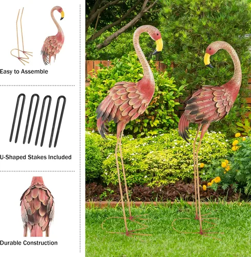 Vista 3 de Pure Garden Juego de 2 estatuas de jardín de flamencos rosados de 2 a 28 y 31 pulgadas de alto para decoración de patio o césped, decoración