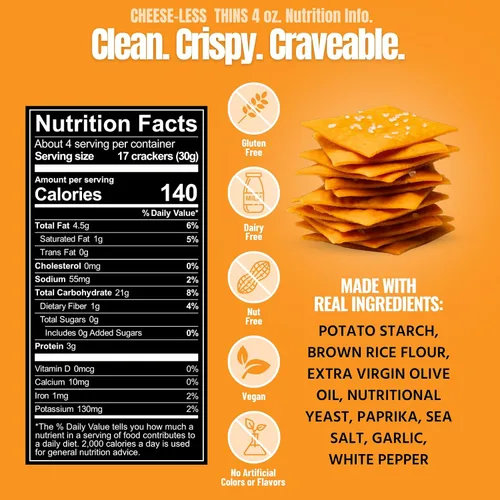 Vista 2 de Every Body Eat Snack Cracker Thins, sin queso, sin gluten, vegano, sin lácteos y sin aceite de semillas, 4 onzas