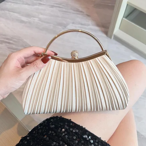Vista 3 de Bolsos de mano para mujer, bolsos de noche con correa de cadena desmontable para cóctel, fiesta, boda con plisado