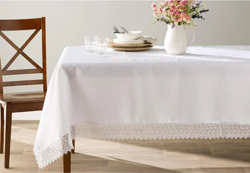 Vista 2 de Violet Linen Treasure - Mantel rectangular de encaje, 52 x 70 pulgadas, color blanco