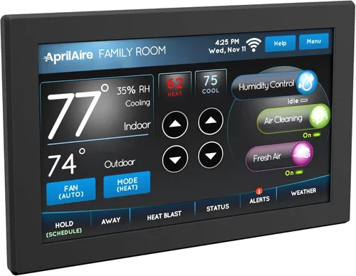 Vista 14 de AprilAire 8910W Termostato programable Wi-Fi de pantalla táctil con control IAQ; compatible con Amazon Alexa y Google Assistant
