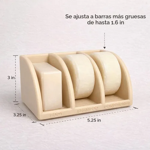 Vista 8 de Essence & Abode Sustainable Living Soporte para Champú Sólido – Jabonera Multibarra con Drenaje – Barra de Jabón, Barra de Champú y Barra de Beige
