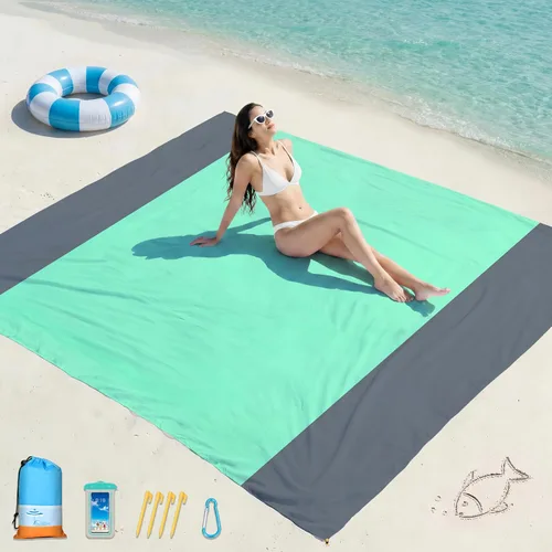 Vista 35 de Famstar Manta de playa de gran tamaño extra grande 78 x 81 pulgadas/10 x 9 pies, manta de playa impermeable a prueba de arena para 2-8 adultos