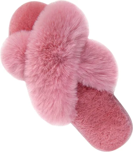 Vista 11 de Parlovable - Pantuflas mullidas para mujer con banda cruzada cómodas, zapatillas de casa de espuma viscoelástica con punta abierta, regalos
