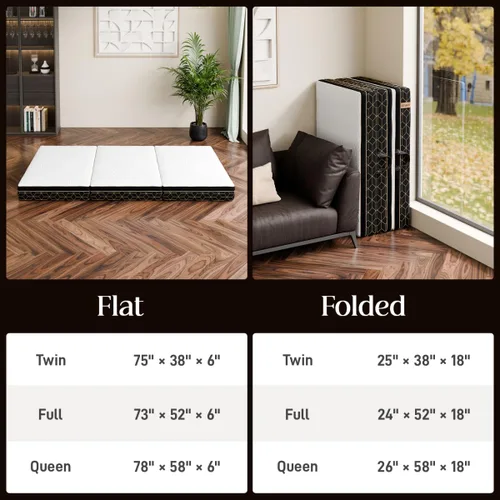Vista 6 de GEMBED Colchón de Espuma Viscoelástica Tri-Fold - Cama de Piso Plegable Portátil de 3 Pulgadas con Funda Lavable y Base Antideslizante, Ahorra