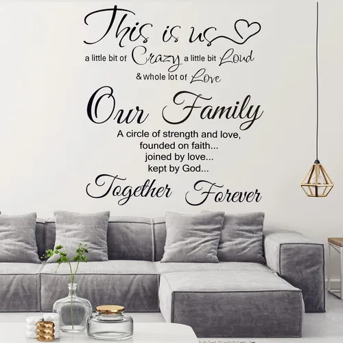 Vista 2 de Calcomanías de pared con citas familiares, decoración de pared This is Us Wall Decor Vinyl Stickers for Living Room Bedroom Inspirational Art