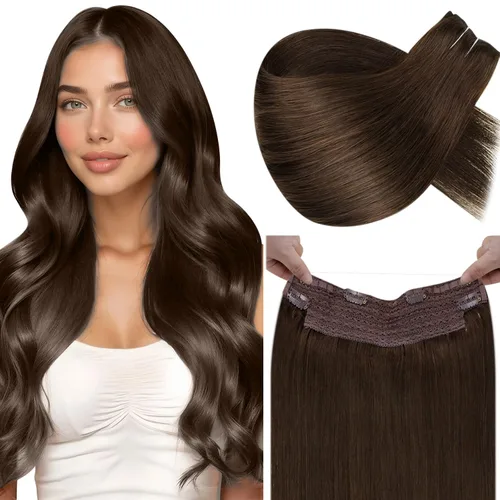 Vista 34 de LaaVoo Extensión de cola de caballo de cabello humano marrón para mujer, extensiones de cola de caballo marrón oscuro, extensiones de cabello humano