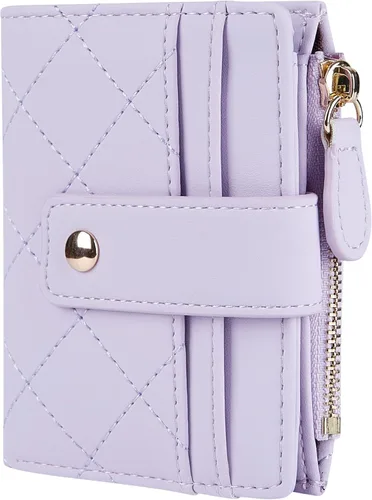 Vista 8 de Cartera de cuero para mujer, pequeña, compacta, plegable, con bolsillo para monedas con cremallera