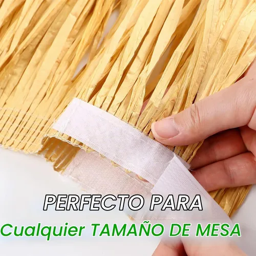 Vista 4 de Tegeme 2 piezas Luau Raffia Grass falda de mesa con flecos, 157 x 12 Verde
