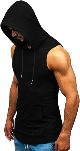 Vista 2 de LecGee Camiseta deportiva sin mangas para hombre, para entrenamiento, gimnasio, culturismo, con bolsillo