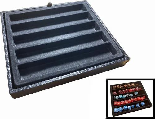 Vista 5 de N'icePackaging - Bandeja de dados acolchada negra de lujo con bolsa de dados de viaje de arpillera marrón - para juegos de rol/mesa/D&D 5e / rodar