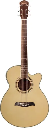 Vista 7 de Oscar Schmidt OG10CEFTB-A-U Guitarra Acústica-Eléctrica Cutaway Tamaño Concierto. Negro Trans Llama Transparente Negro