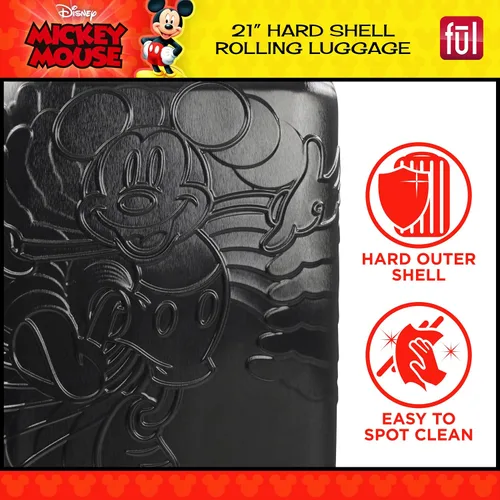 Vista 5 de FUL Disney Mickey Mouse - Maleta rígida moldeada con ruedas giratorias, Negro -, Disney Mickey Mouse - Maleta con ruedas moldeada, carcasa rígida