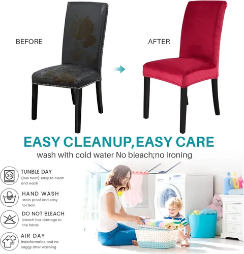 Vista 8 de MIFXIN Paquete de 6 fundas elásticas para sillas de comedor, de terciopelo, elásticas, de elastano, lavables, protectores de muebles para comedor