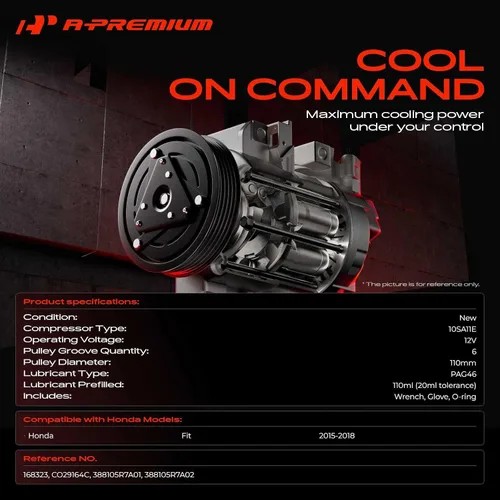 Vista 2 de A-Premium Compresor de aire acondicionado con embrague compatible con Honda Fit 2015 2016 2017 2018, con compresor 10SA11E, con polea de 6 ranuras