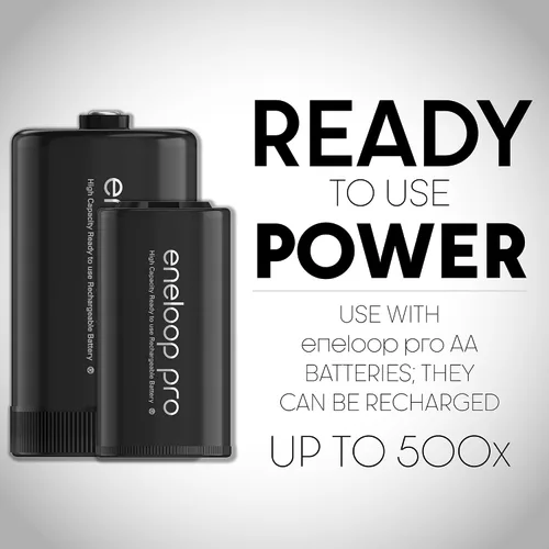 Vista 3 de Eneloop Panasonic Pro Power Pack K-KJ17KHS82A, 8AA, 2AAA Ni-MH Baterías Recargables, 2 Adaptadores C, 2 Adaptadores D, Cargador de Batería