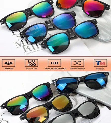 Vista 4 de Gafas de sol clásicas para hombre, paquete de 15 unidades, espejo colorido Negro Espejo