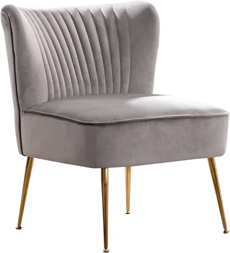 Vista 10 de WO Home Furniture - Silla decorativa de terciopelo copetudo de 25 pulgadas de ancho con patas de metal dorado resistentes a la corrosión, asiento