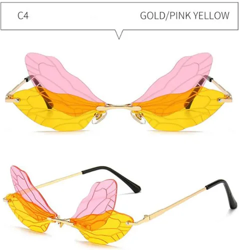 Vista 3 de Tiyole Dragonfly Rimless Sunglasses for Women Vintage Gold Metal Frameless Butterfly Glasses UV400 Protection Eyewear