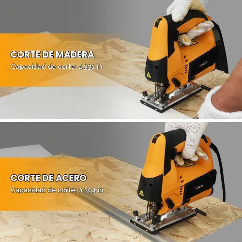 Vista 7 de Hoteche Sierra de calar eléctrica de 6.7 amperios con guía láser y regla, rompecabezas de péndulo con cable para corte de madera y metal, 4 ajustes