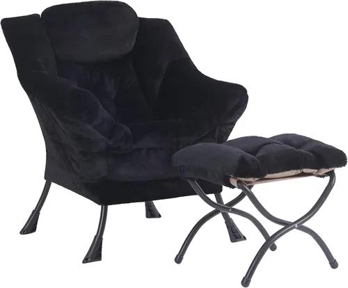 Vista 22 de Silla perezosa con otomana, silla de descanso moderna y grande con reposabrazos y bolsillo lateral, sillón tapizado de ocio con silla de lectura
