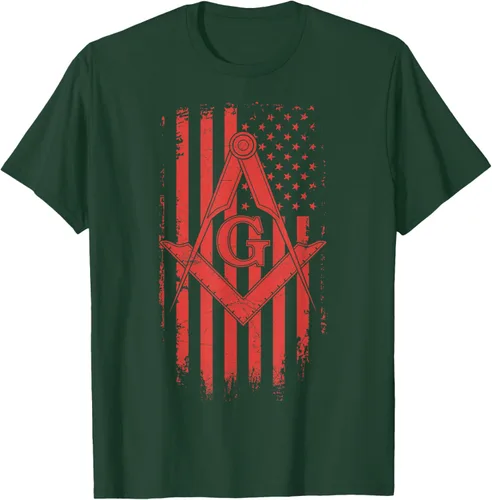 Vista 15 de Cuadrado y brújula Masónica de la bandera americana, masón, camiseta roja, Negro, S