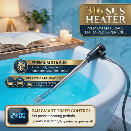 Vista 3 de Calentador de agua de inmersión de 2000 W para piscina inflable, bañera y jacuzzi, calentador de piscina sumergible con temporizador de 24 horas