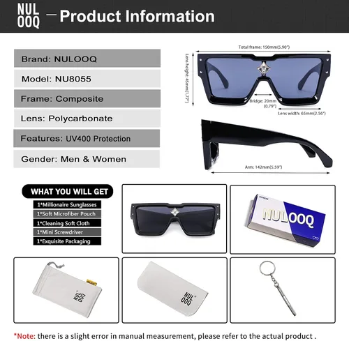 Vista 6 de NULOOQ Gafas de sol retro millonario para mujeres y hombres vintage a la moda parte superior plana marco grueso cuadrado estilo hip hop
