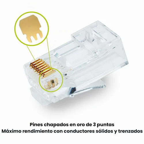 Vista 2 de trueCABLE Cat5e RJ45 conectores de paso a través de enchufe modular sin blindaje (UTP), certificación UL, extremo de crimpado EZ, chapado en oro, 3