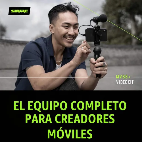 Vista 6 de Kit de video Shure MV88+ - Micrófono condensador estéreo digital para Apple y Android, con trípode Manfrotto PIXI, pinza para teléfono, montaje