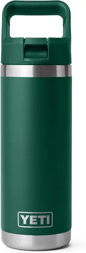 Vista 13 de YETI Rambler Botella de 18 onzas, aislada al vacío, de acero inoxidable con tapa de popote a juego de colores, rojo rescate