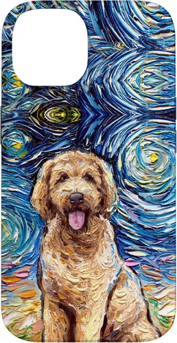 Vista 4 de Cute Goldendoodle Starry Night Doodle Dog Art by Aja Case for iPhone 17