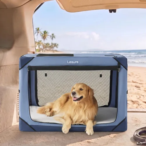 Vista 9 de Lesure Jaula Plegable para Perros - Perrera de Viaje Portátil para Perros Medianos, Jaula para Mascotas de 4 Puertas con Ventanas de Malla