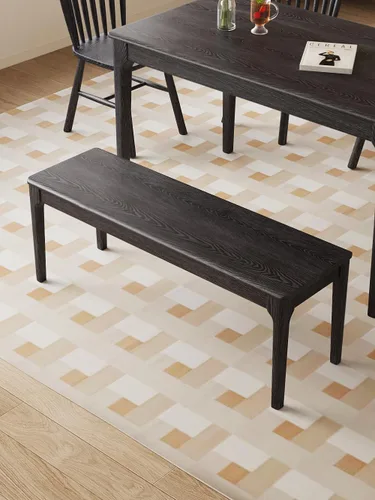 Vista 9 de Banco de comedor, banco de madera de roble macizo, mesa de comedor para interiores, hogar, dormitorio, extremo de cama, restaurante, muebles Negro