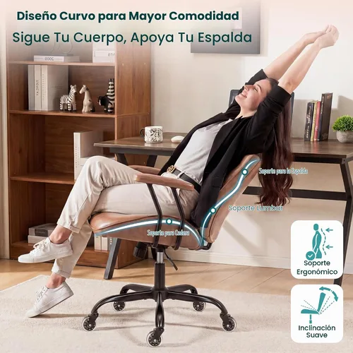 Vista 3 de NEO CHAIR Silla de oficina de cuero PU marrón con diseño ergonómico