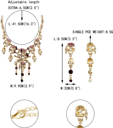 Vista 5 de Ever Faith - Juego de collar y pendientes con diseño de calavera de estilo vintage